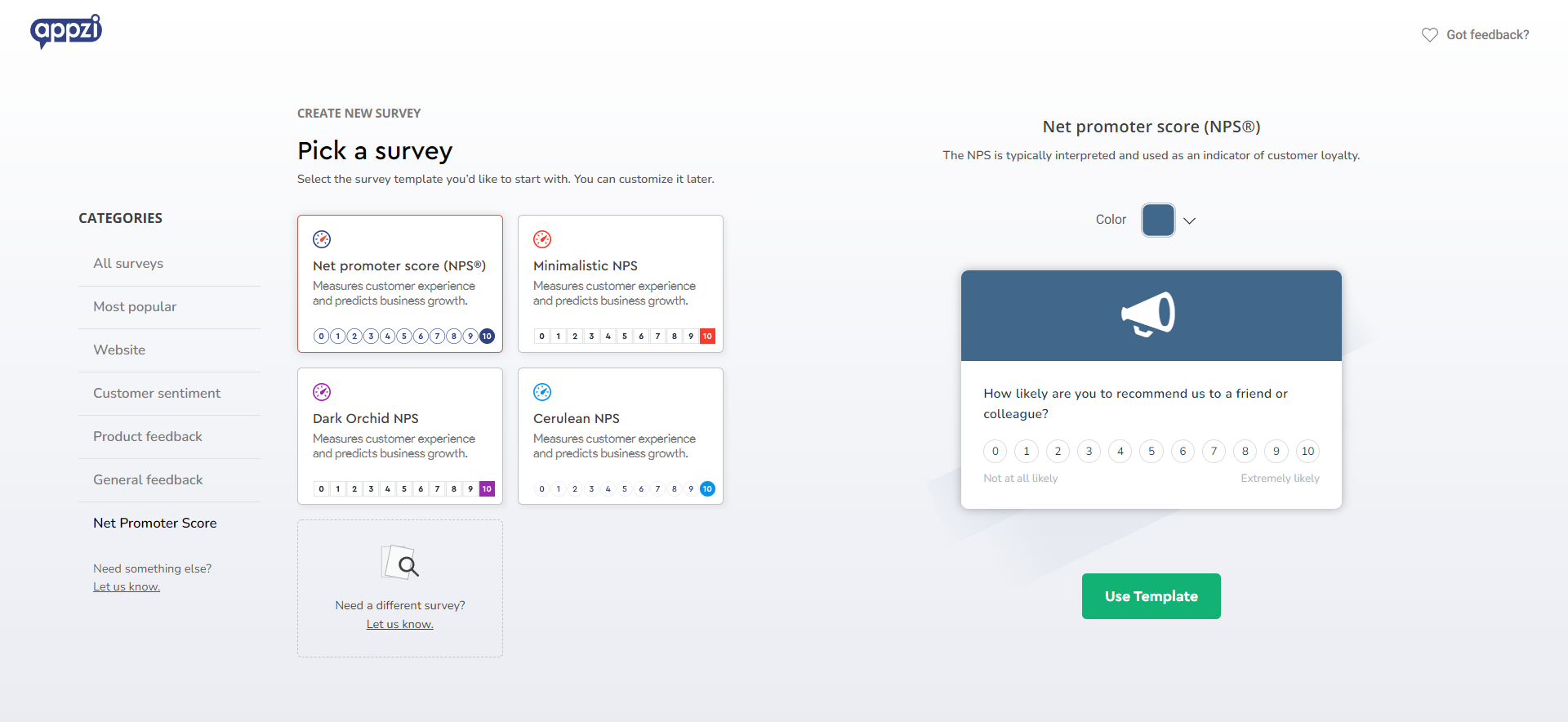 pick a NPS survey template
