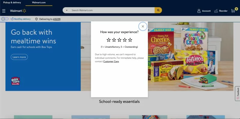 Walmart star ranking feedback form